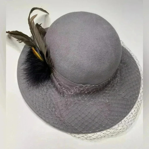 100% wool Michael Haward Elegant Beige and Gray Hats with Veil - Picture 5 of 8